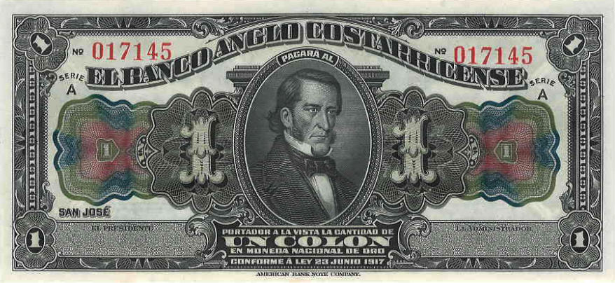 P S121r Costa Rica 1 Colon Year 1917